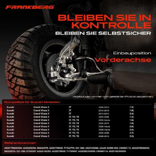 1x Querlenker Satz Vorderachse für Suzuki Grand Vitara II 1.3L 1.6L 2.4L 1.9L 2.0L 2.7L 3.2L Bj ab 2005 Bild 1x Querlenker Satz Vorderachse für Suzuki Grand Vitara II 1.3L 1.6L 2.4L 1.9L 2.0L 2.7L 3.2L Bj ab 2005