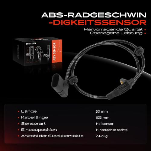 1x ABS Sensor Hinterachse rechts für Mercedes-Benz Sprinter 4,6-T B906 Kasten 2.2L 2.1L 3.0L 3.5L 2006-2018 Bild 1x ABS Sensor Hinterachse rechts für Mercedes-Benz Sprinter 4,6-T B906 Kasten 2.2L 2.1L 3.0L 3.5L 2006-2018