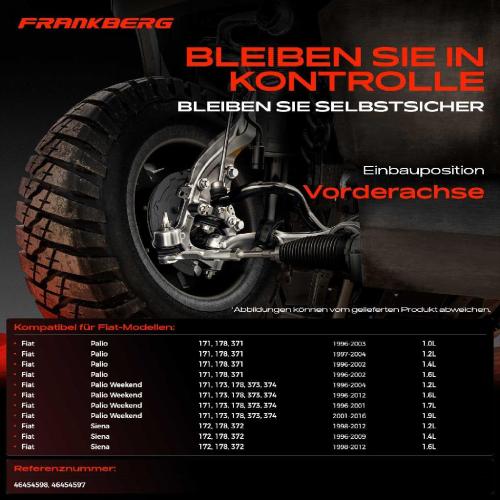 Frankberg 1x Querlenker Satz Vorderachse für Fiat Palio Weekend Siena 1.0L 1.2L 1.4L 1.6L 1.7L 1.9L 1996-2016 Bild Frankberg 1x Querlenker Satz Vorderachse für Fiat Palio Weekend Siena 1.0L 1.2L 1.4L 1.6L 1.7L 1.9L 1996-2016