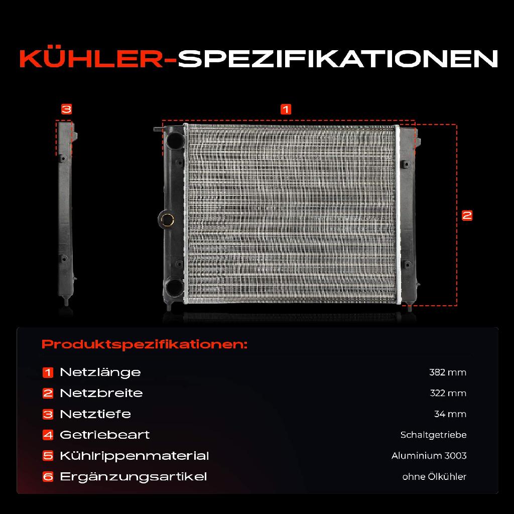 1x Kühler Wasserkühler Motorkühler für VW Polo Seat Terra 1.0L 1.3L