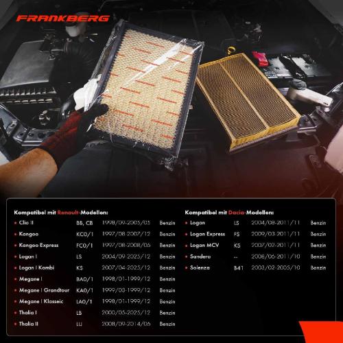 Frankberg 1x Luftfilter Filtereinsatz für Dacia Logan Sandero Renault Clio II Logan Megane Thalia 1.4 1.6 Bild Frankberg 1x Luftfilter Filtereinsatz für Dacia Logan Sandero Renault Clio II Logan Megane Thalia 1.4 1.6