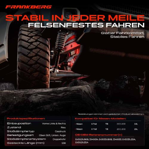 2x Stoßdämpfer Vorderachse für Nissan X-Trail T31 2.0L 2.5L 2012-2013 Bild 2x Stoßdämpfer Vorderachse für Nissan X-Trail T31 2.0L 2.5L 2012-2013