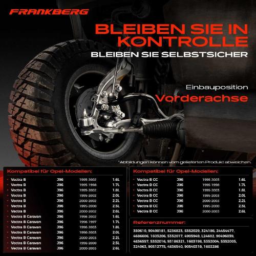 Frankberg 1x Querlenker Satz Vorderachse für Opel Vectra B Caravan CC 1.6L 1.7L 1.8L 2.0L 2.2L 2.5L 2.6L 1995-2003 Bild Frankberg 1x Querlenker Satz Vorderachse für Opel Vectra B Caravan CC 1.6L 1.7L 1.8L 2.0L 2.2L 2.5L 2.6L 1995-2003