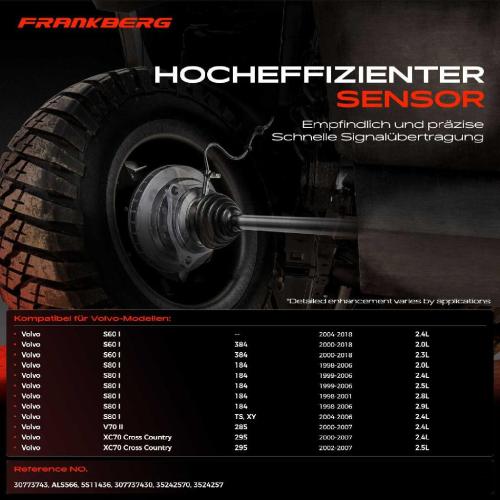 Frankberg 1x ABS Sensor Hinterachse rechts für Volvo S60 I S80 V70 II XC70 Cross Country 2.4L 2.0L 1998-2018 Bild Frankberg 1x ABS Sensor Hinterachse rechts für Volvo S60 I S80 V70 II XC70 Cross Country 2.4L 2.0L 1998-2018