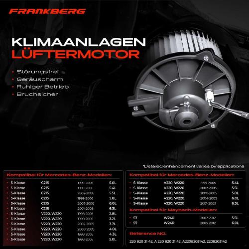 Frankberg 1x Gebläsemotor Innenraumgebläse für Mercedes-Benz S-Klasse W220 S-Klasse Coupe C215 Bild Frankberg 1x Gebläsemotor Innenraumgebläse für Mercedes-Benz S-Klasse W220 S-Klasse Coupe C215