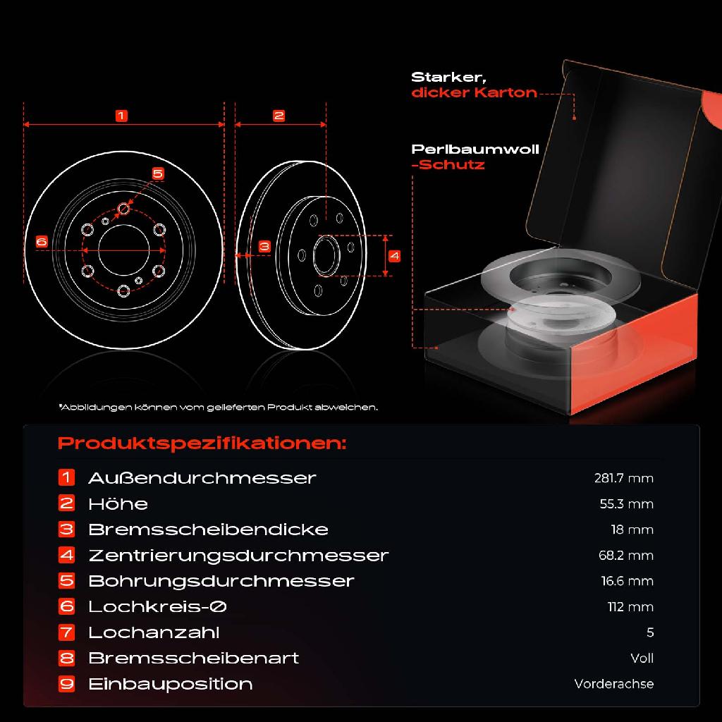 2x Bremsscheiben Vorderachse für VW Transporter IV Bus Kasten Pritsche/Fahrgestell 1990-2003