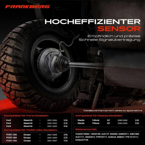 Frankberg 1x ABS Sensor Hinterachse rechts für Ford Maverick FORD USA Escape Mazda Tribute 2.0L 2.3L 3.0L 2000-2008 Bild Frankberg 1x ABS Sensor Hinterachse rechts für Ford Maverick FORD USA Escape Mazda Tribute 2.0L 2.3L 3.0L 2000-2008