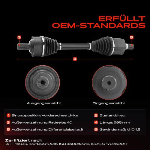 Frankberg 1x Antriebswelle Vorderachse Links für Volvo XC60 II 246 XC90 II 256 2.0L Bj ab 2015 Bild Frankberg 1x Antriebswelle Vorderachse Links für Volvo XC60 II 246 XC90 II 256 2.0L Bj ab 2015