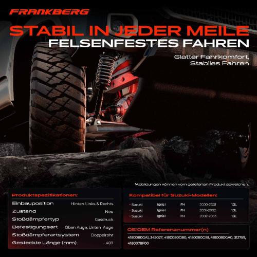 2x Stoßdämpfer Hinterachse für Suzuki Ignis I FH 1.3L 2000-2003 Bild 2x Stoßdämpfer Hinterachse für Suzuki Ignis I FH 1.3L 2000-2003