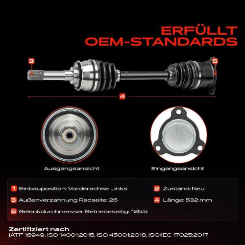 1x Antriebswelle Vorderachse Links für Suzuki Grand Vitara I FT HT 1994-2005 Bild 1x Antriebswelle Vorderachse Links für Suzuki Grand Vitara I FT HT 1994-2005