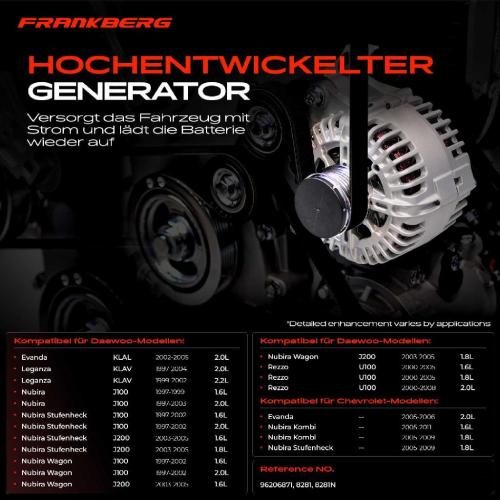 1x Lichtmaschine Generator für Chevrolet Evanda Nubira Rezzo U100 Daewoo J100 Bild 1x Lichtmaschine Generator für Chevrolet Evanda Nubira Rezzo U100 Daewoo J100