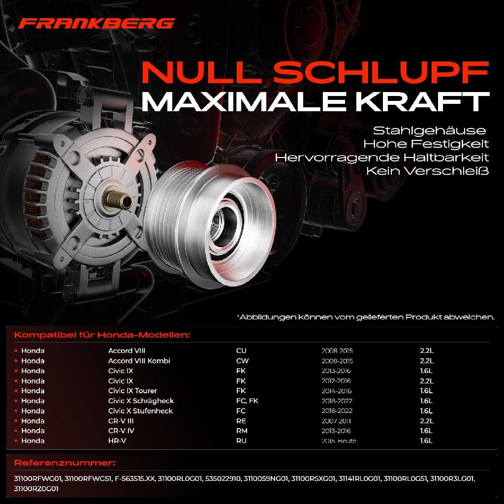 1x Generatorfreilauf Lichtmaschine für Honda CR-V 3 4 Accord HR-V 1.6L 2.2L