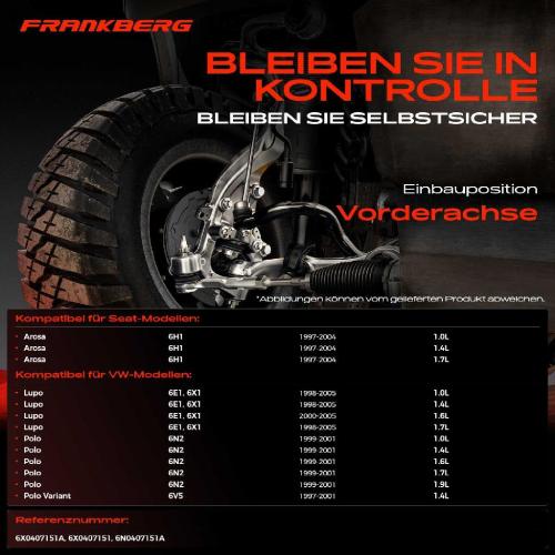 Frankberg 1x Querlenker Vorderachse für VW Lupo Polo Variant Seat Arosa 1.0L 1.4L 1.7L 1.6L 1.9L 1997-2005 Bild Frankberg 1x Querlenker Vorderachse für VW Lupo Polo Variant Seat Arosa 1.0L 1.4L 1.7L 1.6L 1.9L 1997-2005