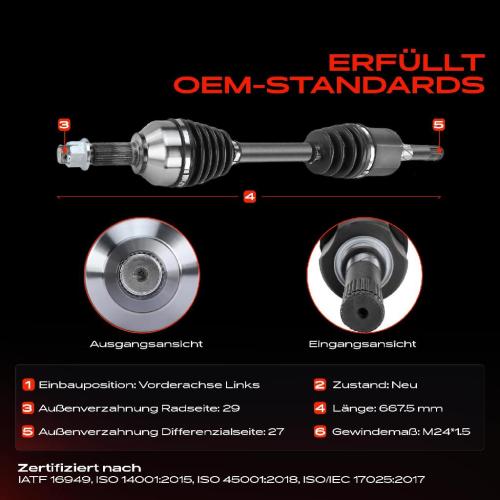 1x Antriebswelle Vorderachse Links für Nissan X-Trail T31 2008-2013 Renault Koleos I HY_ 2008-2020 Bild 1x Antriebswelle Vorderachse Links für Nissan X-Trail T31 2008-2013 Renault Koleos I HY_ 2008-2020