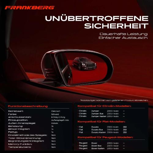 Frankberg 1x Außenspiegel Links für Citroën Jumper Fiat Ducato 250 Peugeot Boxer 2005-2025 Bild Frankberg 1x Außenspiegel Links für Citroën Jumper Fiat Ducato 250 Peugeot Boxer 2005-2025