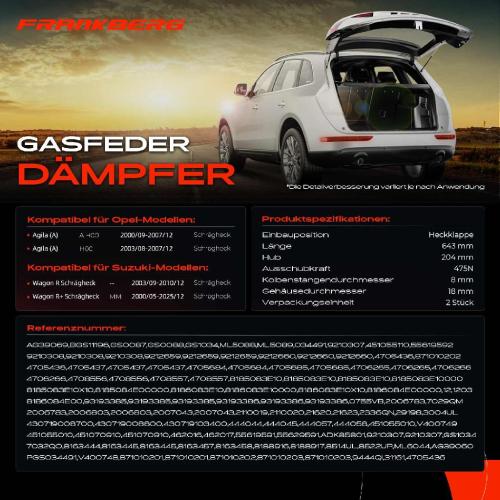 2x Gasfeder Dämpfer Heckklappe für Opel Agila A Suzuki Wagon R Schrägheck Bj ab 2000 Bild 2x Gasfeder Dämpfer Heckklappe für Opel Agila A Suzuki Wagon R Schrägheck Bj ab 2000