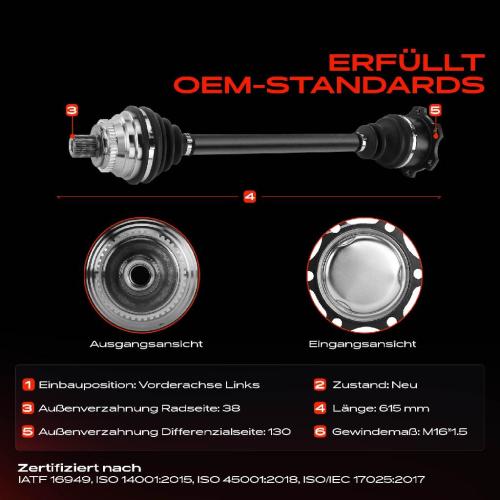 1x Antriebswelle Vorderachse Links für Audi 100 Avant 4A2 4A5 A6 4A C4 1990-1997 Bild 1x Antriebswelle Vorderachse Links für Audi 100 Avant 4A2 4A5 A6 4A C4 1990-1997