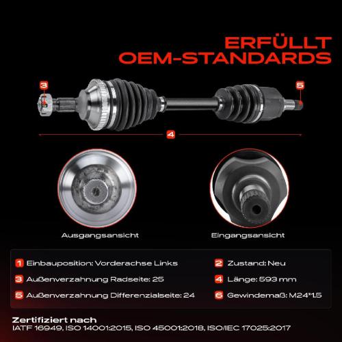 1x Antriebswelle Vorderachse Links für Peugeot 206 CC Schrägheck 2.0L 1999-2001 Bild 1x Antriebswelle Vorderachse Links für Peugeot 206 CC Schrägheck 2.0L 1999-2001