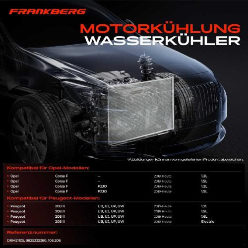Frankberg 1x Kühler Wasserkühler Motorkühler für Opel Corsa F P2JO Peugeot 208 Bild Frankberg 1x Kühler Wasserkühler Motorkühler für Opel Corsa F P2JO Peugeot 208