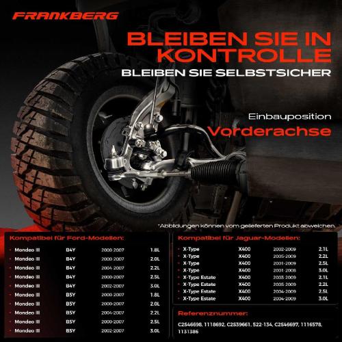 Frankberg 1x Querlenker Vorderachse für Ford Mondeo III Stufenheck Turnier Jaguar X-Type Estate 3.0L 2000-2009 Bild Frankberg 1x Querlenker Vorderachse für Ford Mondeo III Stufenheck Turnier Jaguar X-Type Estate 3.0L 2000-2009