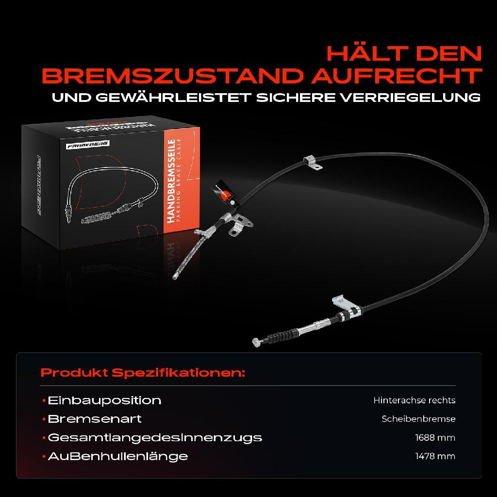 1x Seilzug Feststellbremse Hinterachse rechts für Toyota Corolla E12 2001-2004