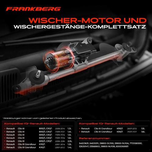 Frankberg 1x Wischerarm Scheibenwischer Vorne für Renault Clio 3 BR0/1 Clio III Grandtour KR0/1 Bild Frankberg 1x Wischerarm Scheibenwischer Vorne für Renault Clio 3 BR0/1 Clio III Grandtour KR0/1