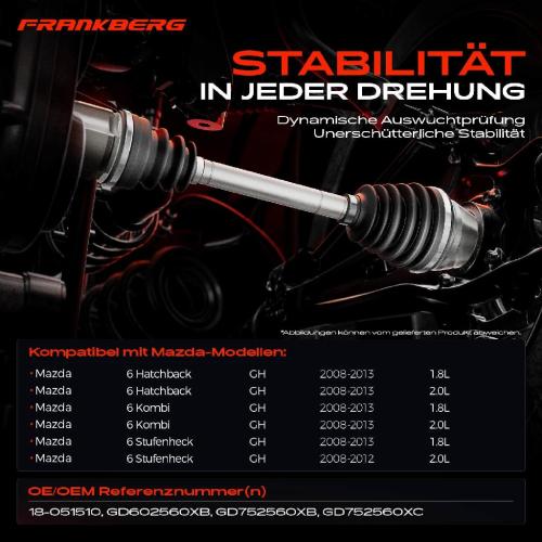 1x Antriebswelle Vorderachse Links für Mazda 6 Hatchback Stufenheck Kombi GH 2008-2013 1.8L 2.0L Bild 1x Antriebswelle Vorderachse Links für Mazda 6 Hatchback Stufenheck Kombi GH 2008-2013 1.8L 2.0L