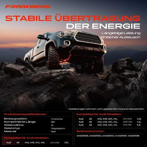 1x Kardanwelle Gelenkwelle Hinterachse für Audi A8 4H2 4H8 4HC 4HL 3.0L 4.0L 4.2L 6.3L 2009-2018 Bild 1x Kardanwelle Gelenkwelle Hinterachse für Audi A8 4H2 4H8 4HC 4HL 3.0L 4.0L 4.2L 6.3L 2009-2018