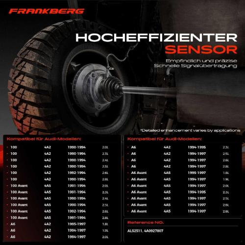 Frankberg 1x ABS Sensor Hinterachse beidseitig für Audi 100 Avant A6 2.0L 2.3L 2.4L 2.5L 2.6L 2.8L 1.8L 1.9L 1990-1997 Bild Frankberg 1x ABS Sensor Hinterachse beidseitig für Audi 100 Avant A6 2.0L 2.3L 2.4L 2.5L 2.6L 2.8L 1.8L 1.9L 1990-1997