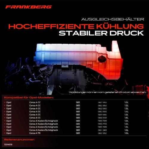 Frankberg 1x Ausgleichsbehälter Kühlmittelbehälter für Opel Corsa A CC Kasten TR 1.0L-1.6L Bild Frankberg 1x Ausgleichsbehälter Kühlmittelbehälter für Opel Corsa A CC Kasten TR 1.0L-1.6L