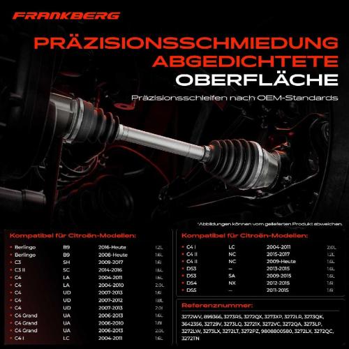 Frankberg 1x Antriebswelle Gelenksatz Vorderachse für Citroën Berlingo C3 C4 I II Peugeot 307 Bild Frankberg 1x Antriebswelle Gelenksatz Vorderachse für Citroën Berlingo C3 C4 I II Peugeot 307