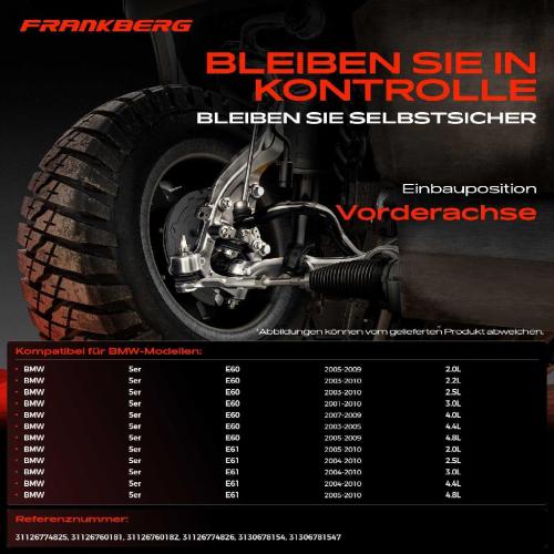 Frankberg 1x Querlenker Satz Vorderachse für BMW 5er E60 5er Touring E61 2.0L 2.2L 2.5L 3.0L 4.0L 4.4L 4.8L 2001-2010 Bild Frankberg 1x Querlenker Satz Vorderachse für BMW 5er E60 5er Touring E61 2.0L 2.2L 2.5L 3.0L 4.0L 4.4L 4.8L 2001-2010