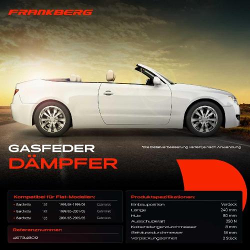 2x Gasfeder Dämpfer Verdeck für Fiat Barchetta 183 1.8L Cabriolet 1995-2005 Bild 2x Gasfeder Dämpfer Verdeck für Fiat Barchetta 183 1.8L Cabriolet 1995-2005