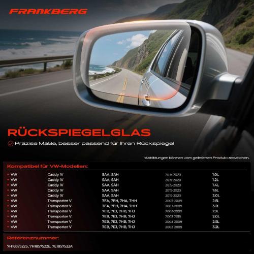1x Spiegelglas Außenspiegel rechts für VW Transporter V Kasten Pritsche/Fahrgestell Bild 1x Spiegelglas Außenspiegel rechts für VW Transporter V Kasten Pritsche/Fahrgestell