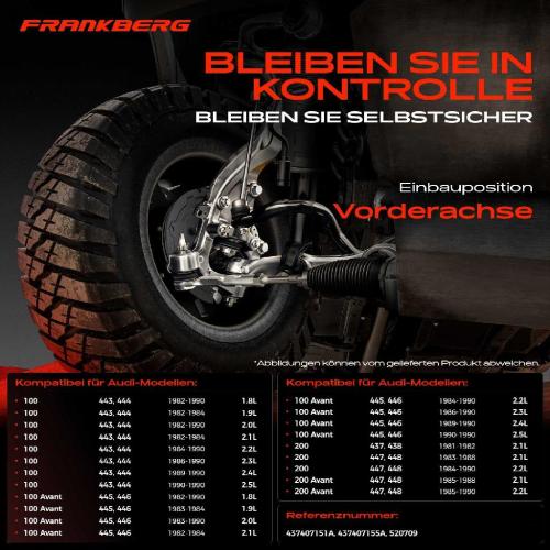 Frankberg 1x Querlenker Vorderachse für Audi 100 Avant 200 1.8L 1.9L 2.0L 2.1L 2.2L 2.3L 2.4L 2.5L 1981-1990 Bild Frankberg 1x Querlenker Vorderachse für Audi 100 Avant 200 1.8L 1.9L 2.0L 2.1L 2.2L 2.3L 2.4L 2.5L 1981-1990