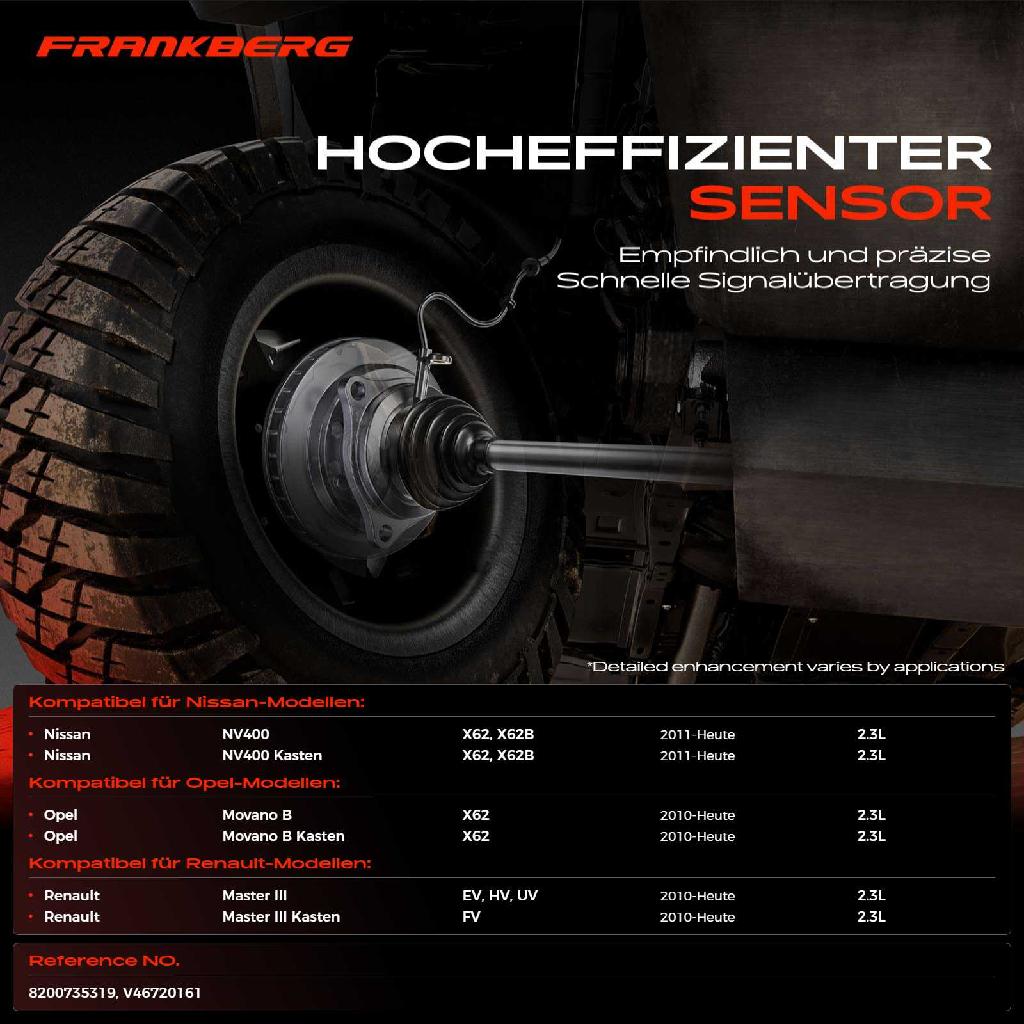 1x ABS Sensor Hinterachse beidseitig für Nissan NV400 Kasten Opel Movano B Renault Master III 2.3L Bj ab 2010