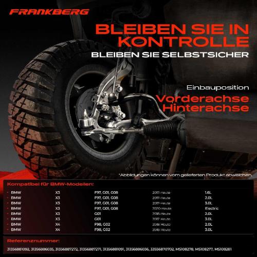 Frankberg 4x Koppelstange Hinterachse für BMW X3 Van F97 G01 G08 G01 X4 F98 G02 2.0L 1.6L 3.0L Bj ab 2017 Bild Frankberg 4x Koppelstange Hinterachse für BMW X3 Van F97 G01 G08 G01 X4 F98 G02 2.0L 1.6L 3.0L Bj ab 2017