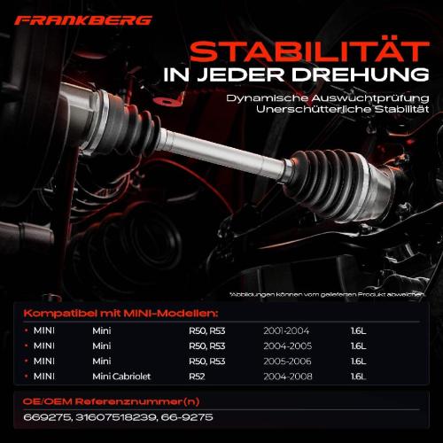 1x Antriebswelle Vorderachse Links für MINI Mini Cabriolet R50 R53 R52 1.6L 2001-2008 Bild 1x Antriebswelle Vorderachse Links für MINI Mini Cabriolet R50 R53 R52 1.6L 2001-2008