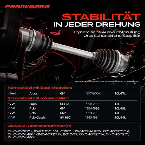 Frankberg 1x Antriebswelle Vorderachse Links für Seat Arosa VW Polo 6N 80 Lupo 60 Bild Frankberg 1x Antriebswelle Vorderachse Links für Seat Arosa VW Polo 6N 80 Lupo 60