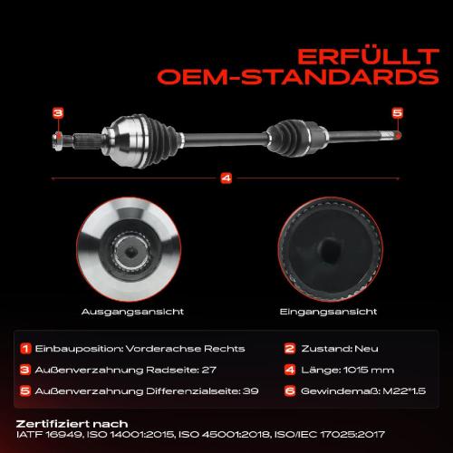 1x Antriebswelle Vorderachse Rechts für Opel Vivaro Combi Kasten Renault Trafic II Bus Nissan Bild 1x Antriebswelle Vorderachse Rechts für Opel Vivaro Combi Kasten Renault Trafic II Bus Nissan