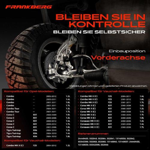 Frankberg 1x Querlenker Satz Vorderachse für Opel Combo Kasten/MPV Tour Corsa C Kasten/Schrägheck Tigra Twintop Bild Frankberg 1x Querlenker Satz Vorderachse für Opel Combo Kasten/MPV Tour Corsa C Kasten/Schrägheck Tigra Twintop