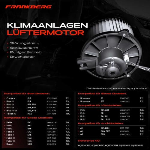 Frankberg 1x Gebläsemotor Innenraumgebläse für VW Polo 9N 6R Audi A1 8X A2 8Z Seat Skoda Bild Frankberg 1x Gebläsemotor Innenraumgebläse für VW Polo 9N 6R Audi A1 8X A2 8Z Seat Skoda