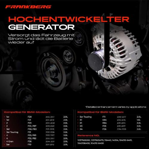 1x Lichtmaschine Generator für BMW F20 F21 F30 F31 F34 F33 F10 F11 X1 X3 Z4 Bild 1x Lichtmaschine Generator für BMW F20 F21 F30 F31 F34 F33 F10 F11 X1 X3 Z4