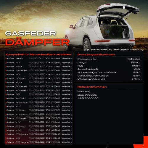 Frankberg 2x Gasfeder Dämpfer Heckklappe für Mercedes-Benz S-Klasse V222 W222 X222 Stufenheck Bj ab 2013 Bild Frankberg 2x Gasfeder Dämpfer Heckklappe für Mercedes-Benz S-Klasse V222 W222 X222 Stufenheck Bj ab 2013
