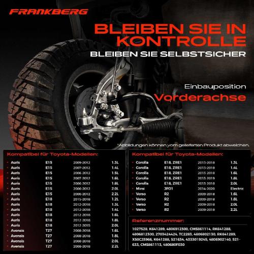Frankberg 2x Querlenker Vorderachse für Toyota Auris Kombi Avensis Stufenheck Corolla Mirai Prius Plus Verso Bild Frankberg 2x Querlenker Vorderachse für Toyota Auris Kombi Avensis Stufenheck Corolla Mirai Prius Plus Verso