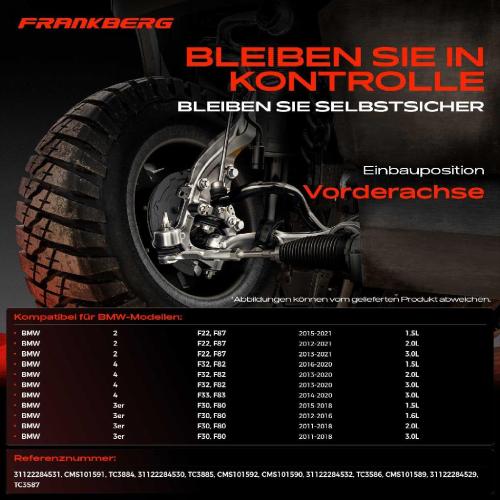 Frankberg 4x Querlenker Vorderachse für BMW 2 Coupe F22 F87 3er F30 F80 4 Cabriolet F33 F83 F32 F82 2011-2021 Bild Frankberg 4x Querlenker Vorderachse für BMW 2 Coupe F22 F87 3er F30 F80 4 Cabriolet F33 F83 F32 F82 2011-2021