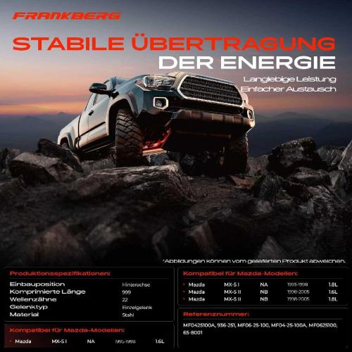 Frankberg 1x Kardanwelle Gelenkwelle Hinterachse für Mazda MX-5 I NA MX-5 II NB 1.6L 1.8L 1993-2005 Bild Frankberg 1x Kardanwelle Gelenkwelle Hinterachse für Mazda MX-5 I NA MX-5 II NB 1.6L 1.8L 1993-2005