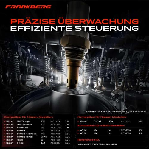 Frankberg 1x Lambdasonde Regelsonde/Diagnosesonde Vor/Nach Katalysator für Nissan 350 Z Primera X-Trail Renault Bild Frankberg 1x Lambdasonde Regelsonde/Diagnosesonde Vor/Nach Katalysator für Nissan 350 Z Primera X-Trail Renault