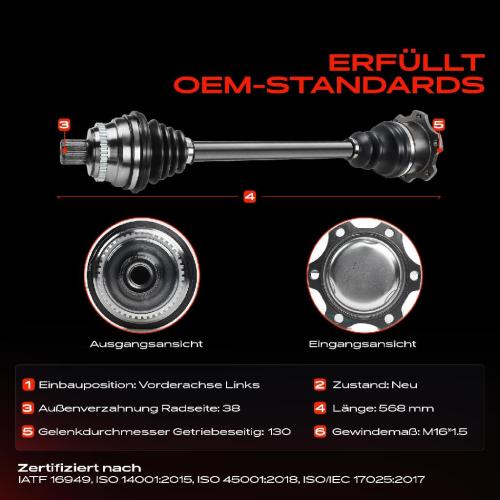 Frankberg 1x Antriebswelle Vorderachse Links für Audi 100 Avant A6 Avant 4A5 4A2 1990-1997 Bild Frankberg 1x Antriebswelle Vorderachse Links für Audi 100 Avant A6 Avant 4A5 4A2 1990-1997