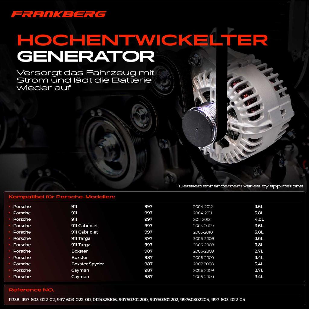1x Lichtmaschine Generator für Porsche 911 997 3.6 GT2 Boxster Cayman 987